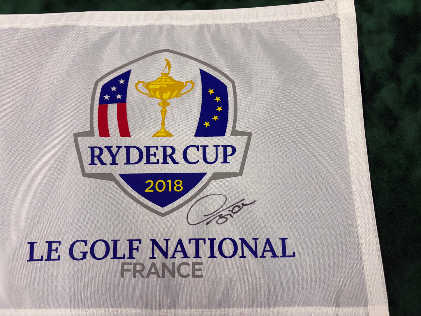 Thomas Bjørn Captain Signed 2018 Ryder Cup at Le Golf National Golf Flag + Cert