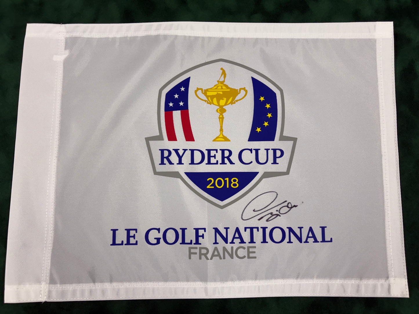Thomas Bjørn Captain Signed 2018 Ryder Cup at Le Golf National Golf Flag + Cert
