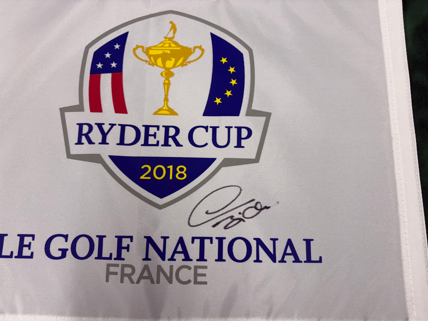 Thomas Bjørn Captain Signed 2018 Ryder Cup at Le Golf National Golf Flag + Cert