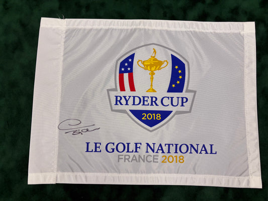 Thomas Bjørn Captain Signed 2018 Ryder Cup at Le Golf National Golf Flag + Cert