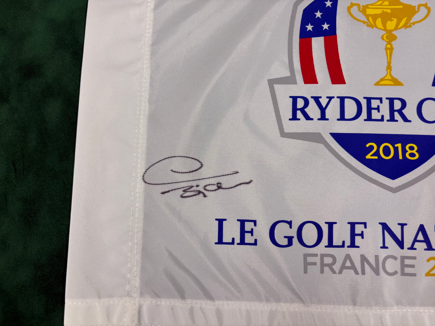 Thomas Bjørn Captain Signed 2018 Ryder Cup at Le Golf National Golf Flag + Cert