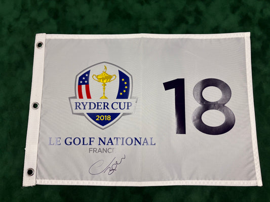 Thomas Bjørn Captain Signed 2018 Ryder Cup at Le Golf National 18th Hole Golf Flag + Cert