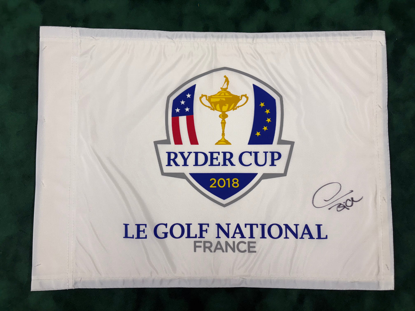 Thomas Bjørn Captain Signed 2018 Ryder Cup at Le Golf National Golf Flag + Cert