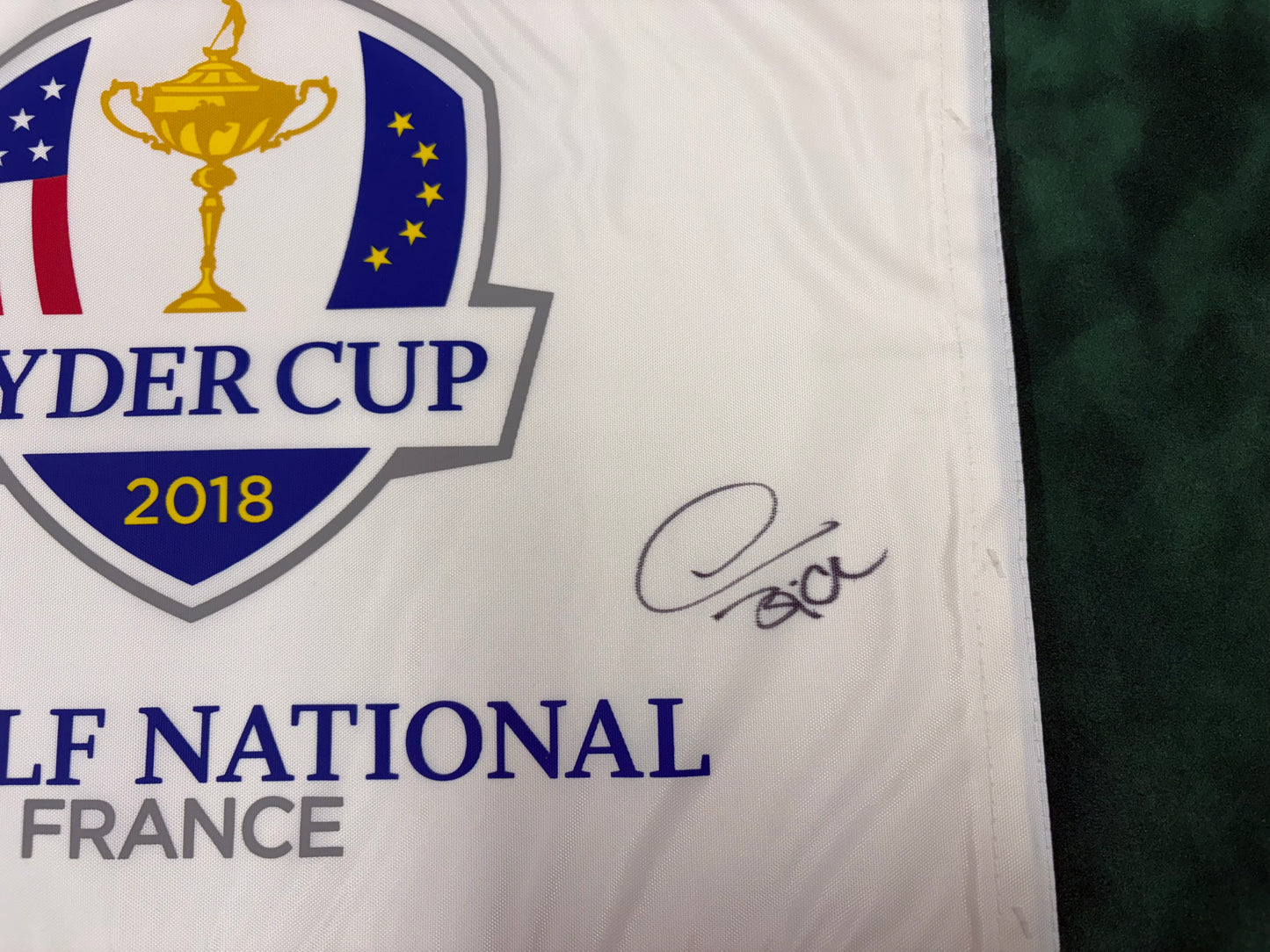 Thomas Bjørn Captain Signed 2018 Ryder Cup at Le Golf National Golf Flag + Cert