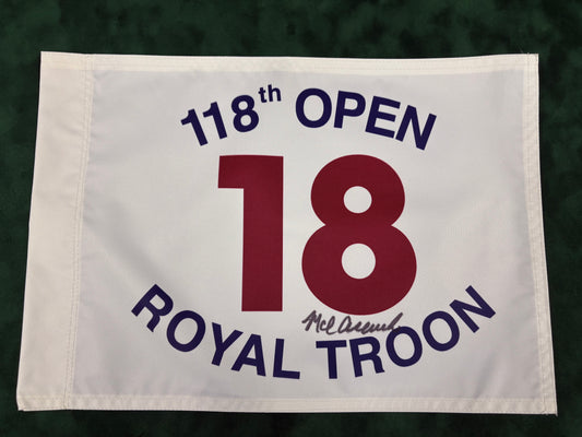 Mark Calcavecchia Winner Signed 118th Open at Royal Troon White Golf Flag + Cert