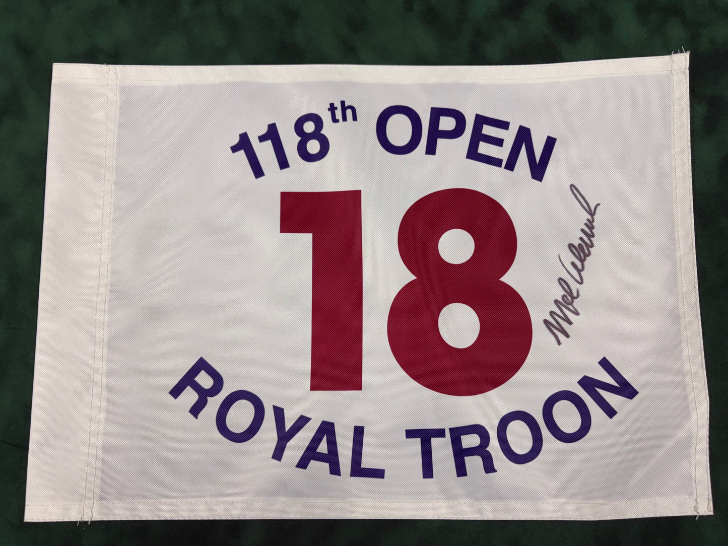 Mark Calcavecchia Winner Signed 118th Open at Royal Troon White Golf Flag + Cert