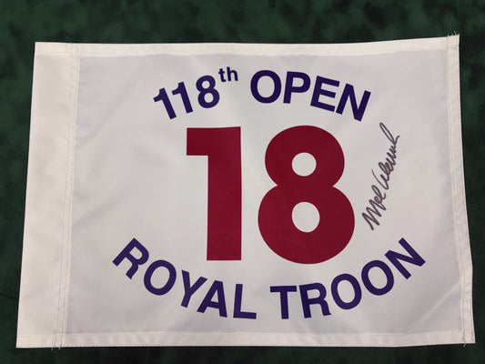 Mark Calcavecchia Winner Signed 118th Open at Royal Troon White Golf Flag + Cert