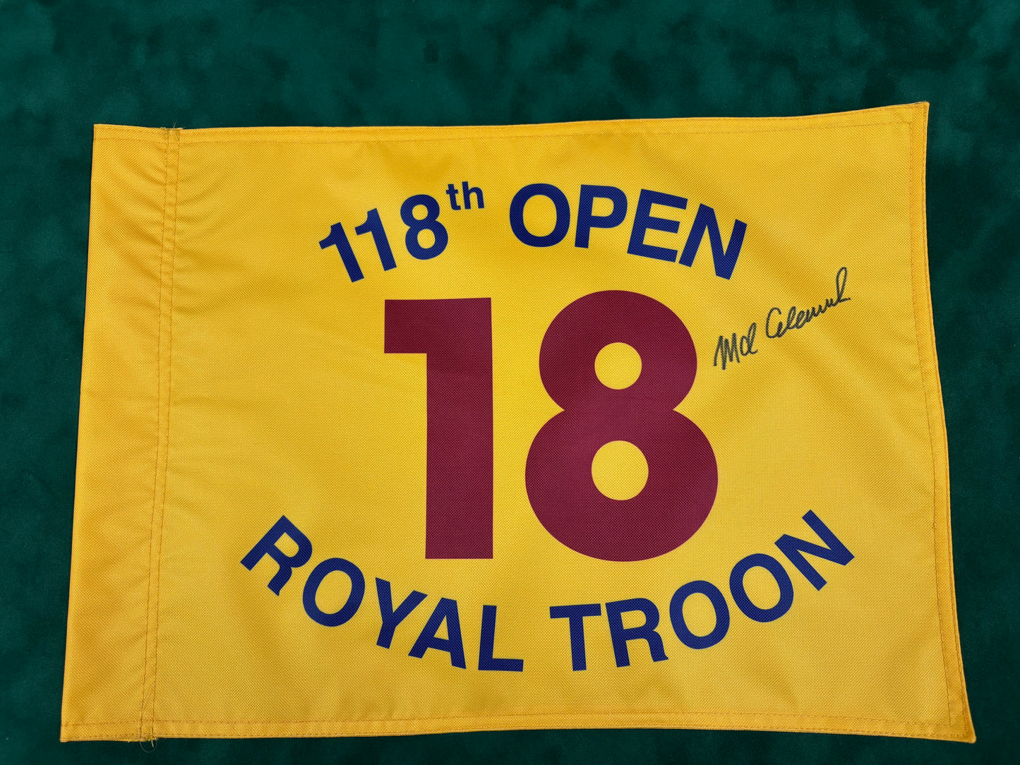 Mark Calcavecchia Winner Signed 118th Open at Royal Troon Golf Flag + Cert