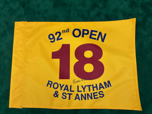 Bob Charles Winner Signed 92nd Open at Royal Lytham & St Annes Golf Flag + Dealer COA