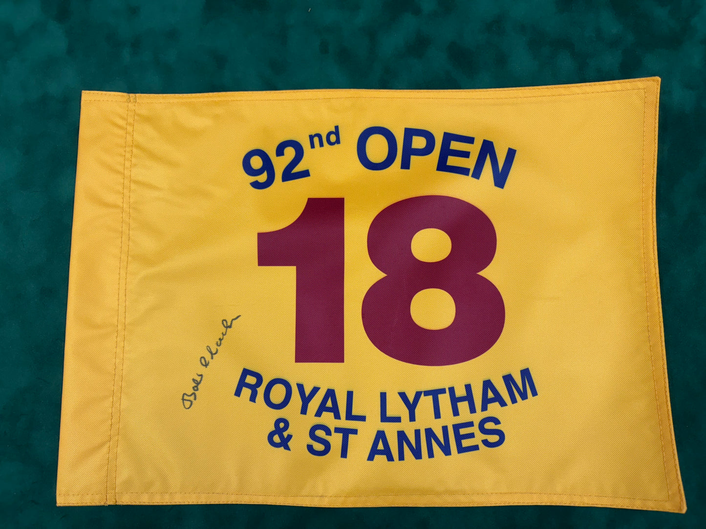 Bob Charles Winner Signed 92nd Open at Royal Lytham & St Annes Golf Flag + Dealer COA