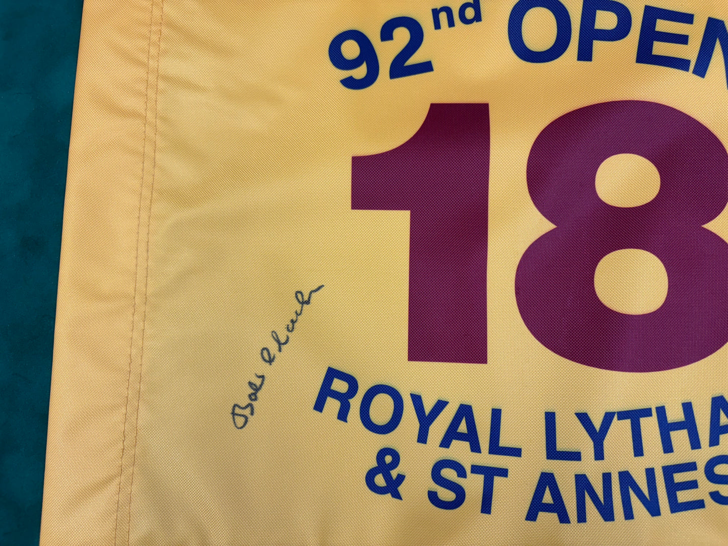 Bob Charles Winner Signed 92nd Open at Royal Lytham & St Annes Golf Flag + Dealer COA