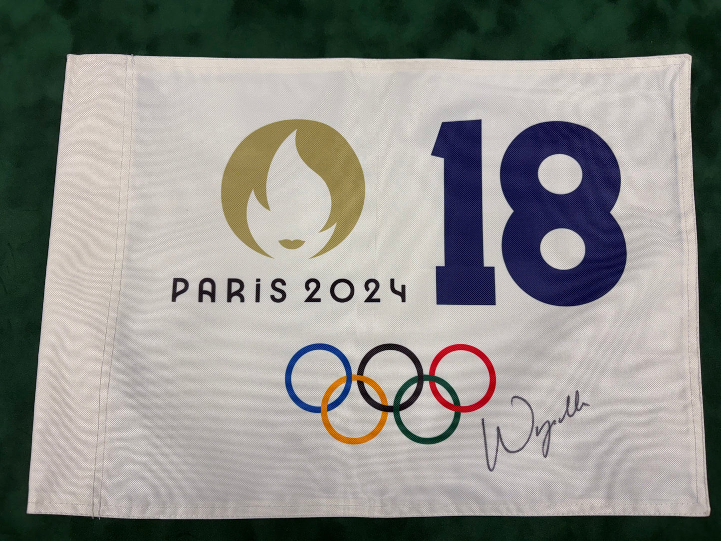 Wyndham Clark Signed 2024 Paris Olympic Golf Flag + Dealer COA