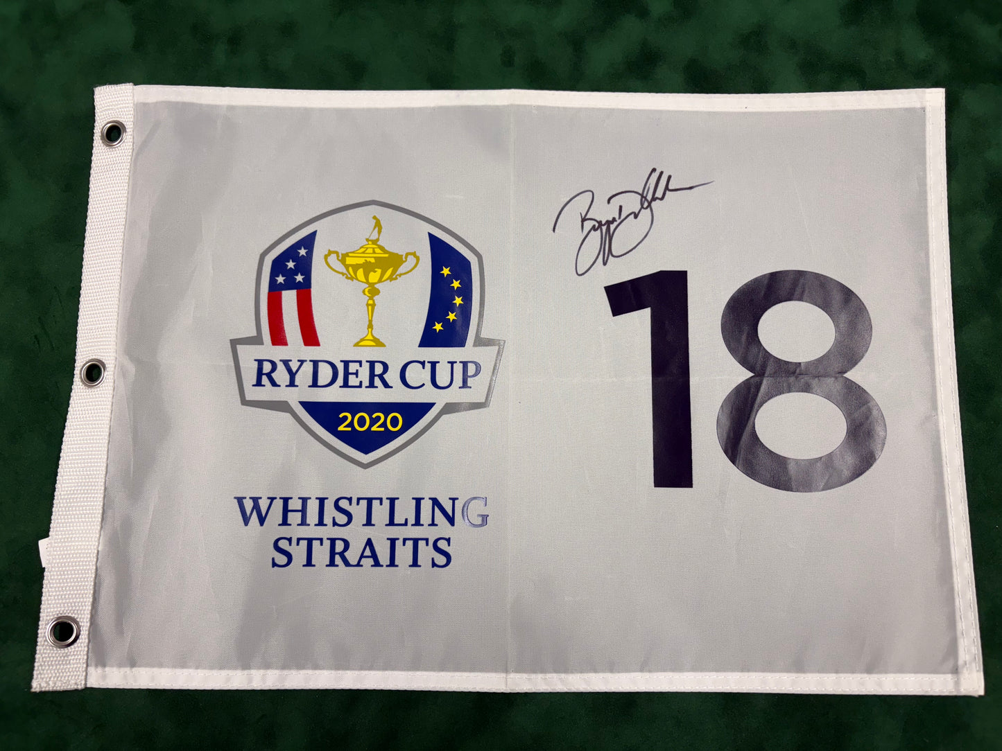 Bryson DeChambeau Signed 2020 Ryder Cup at Whistling Straits 18th Golf Flag + Cert