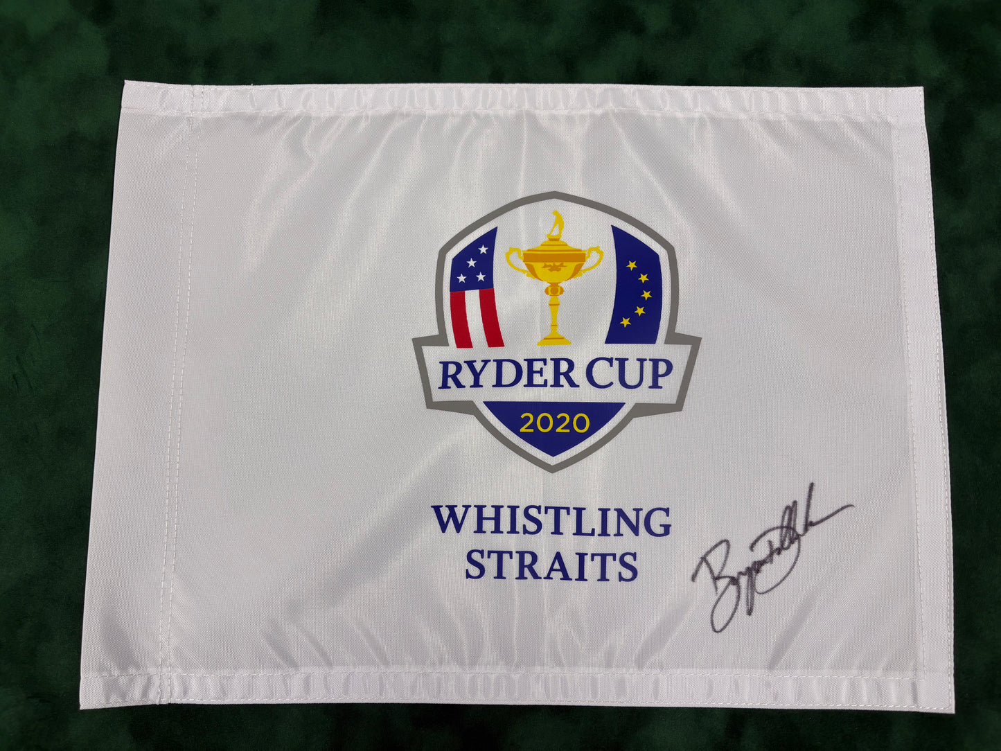 Bryson DeChambeau Signed 2020 Ryder Cup at Whistling Straits Golf Flag + Cert