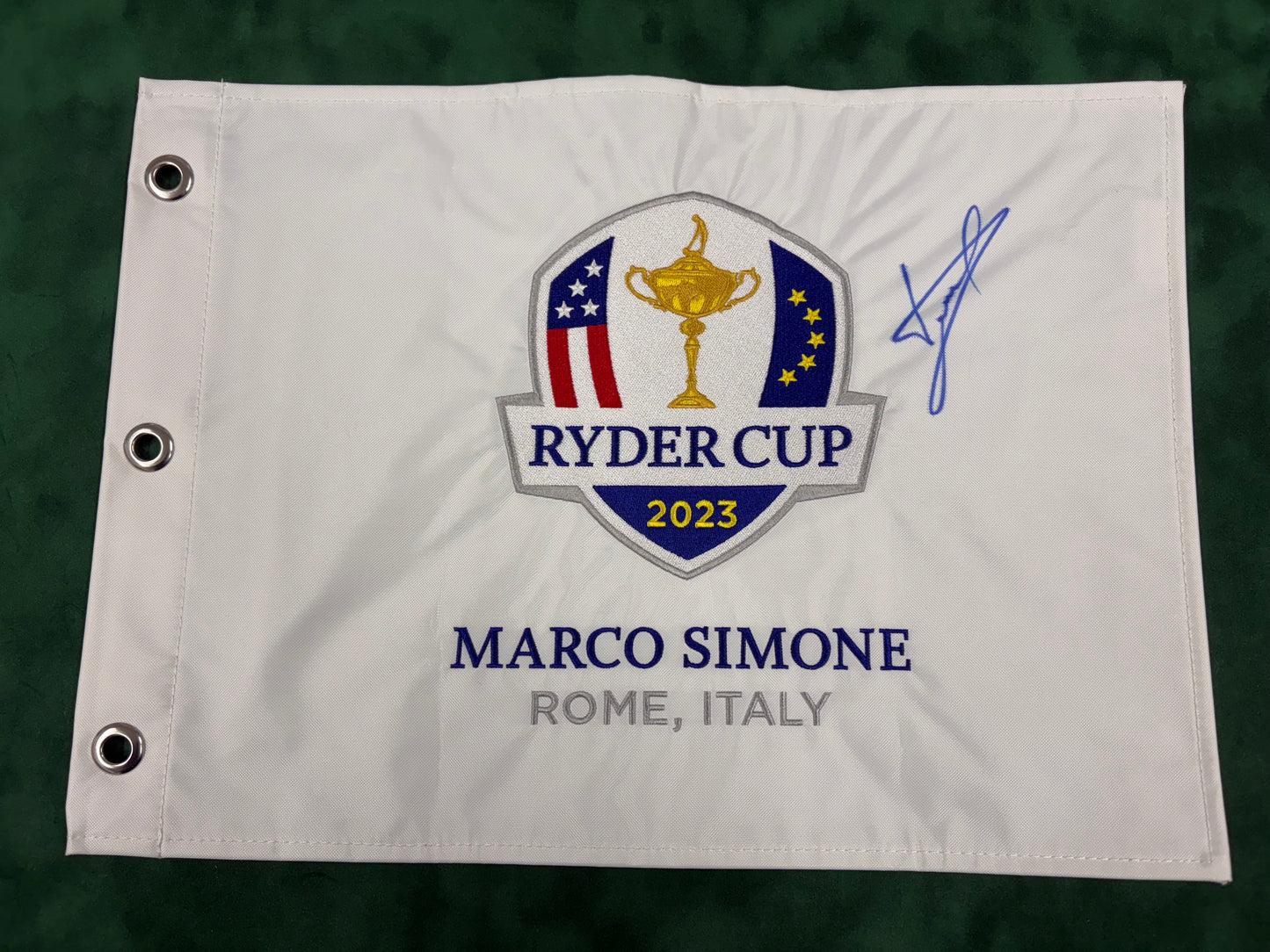 Luke Donald Captain Signed 2023 Ryder Cup at Marco Simone Embroided Golf Flag + Cert