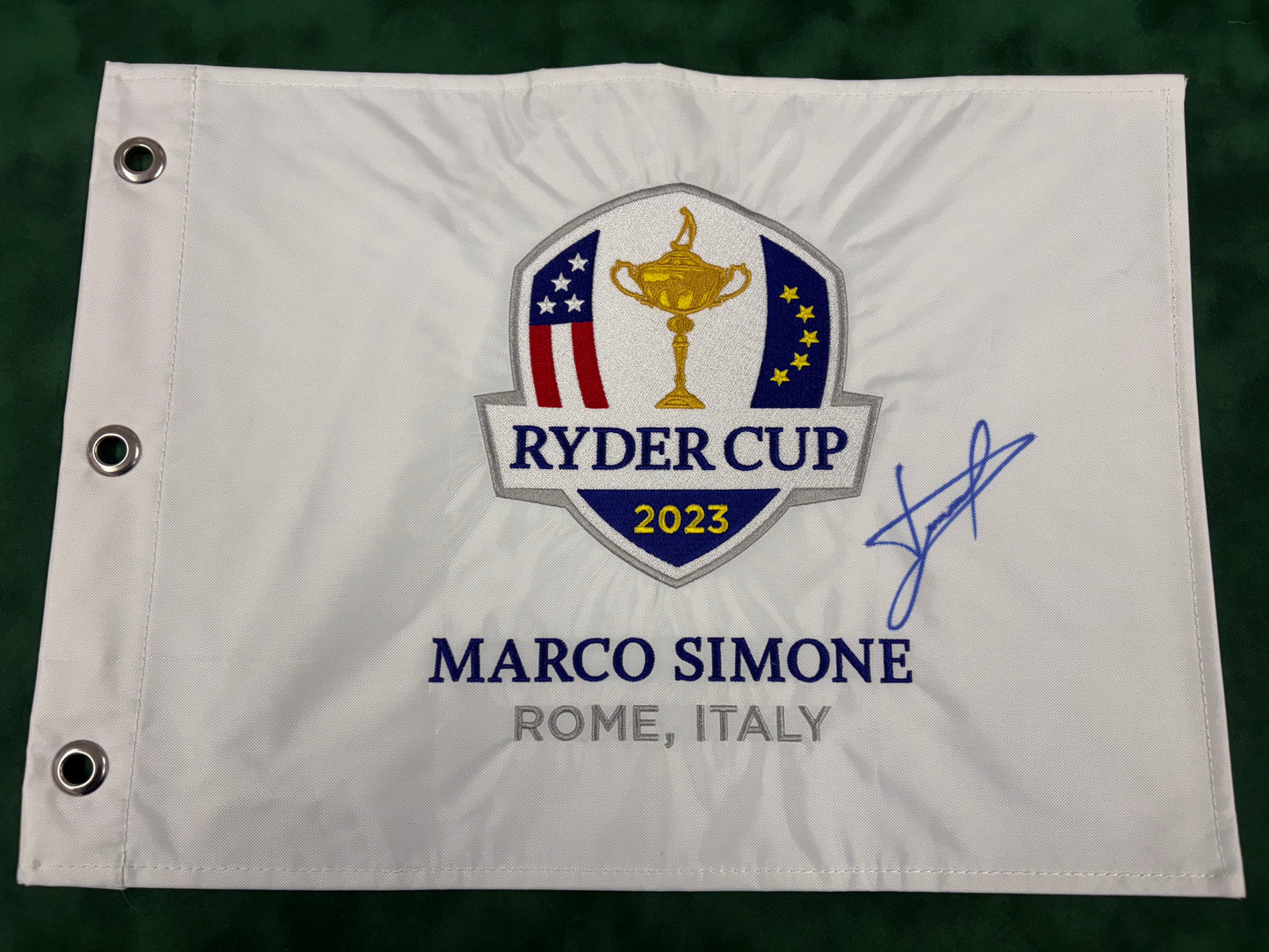 Luke Donald Captain Signed 2023 Ryder Cup at Marco Simone Embroided Golf Flag + Cert