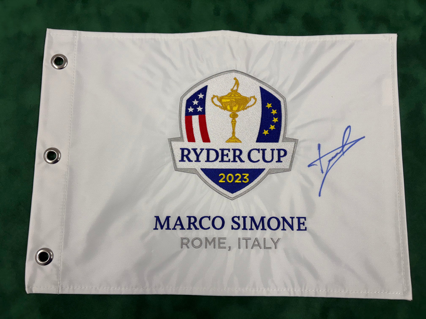 Luke Donald Captain Signed 2023 Ryder Cup at Marco Simone Embroided Golf Flag + Cert