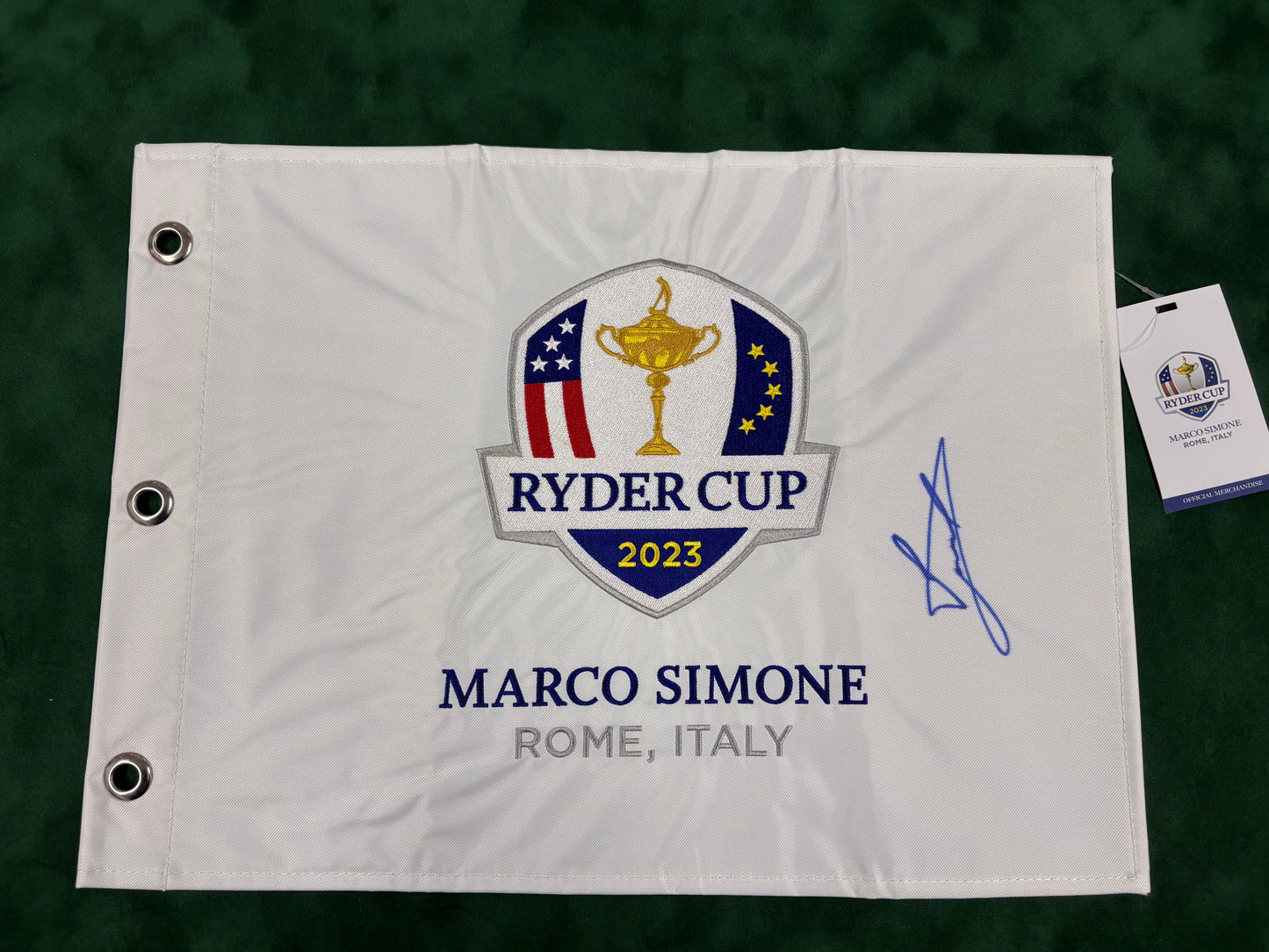 Luke Donald Captain Signed 2023 Ryder Cup at Marco Simone Embroided Golf Flag + Cert