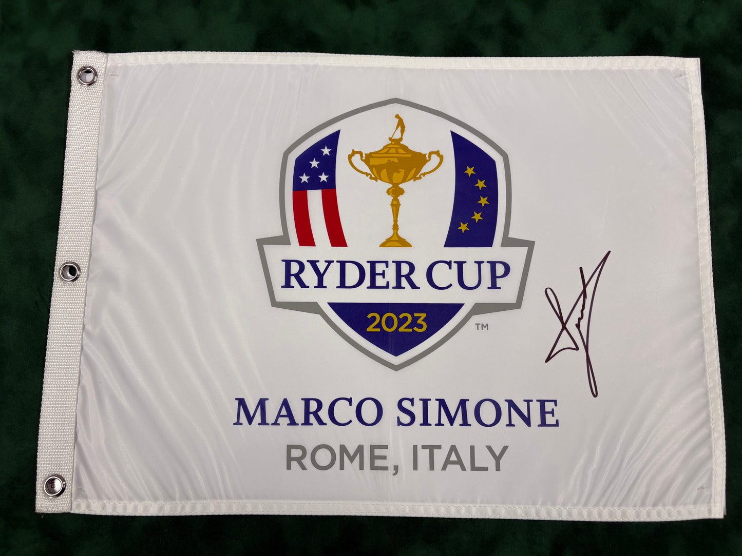Luke Donald Captain Signed 2023 Ryder Cup at Marco Simone Golf Flag + Cert