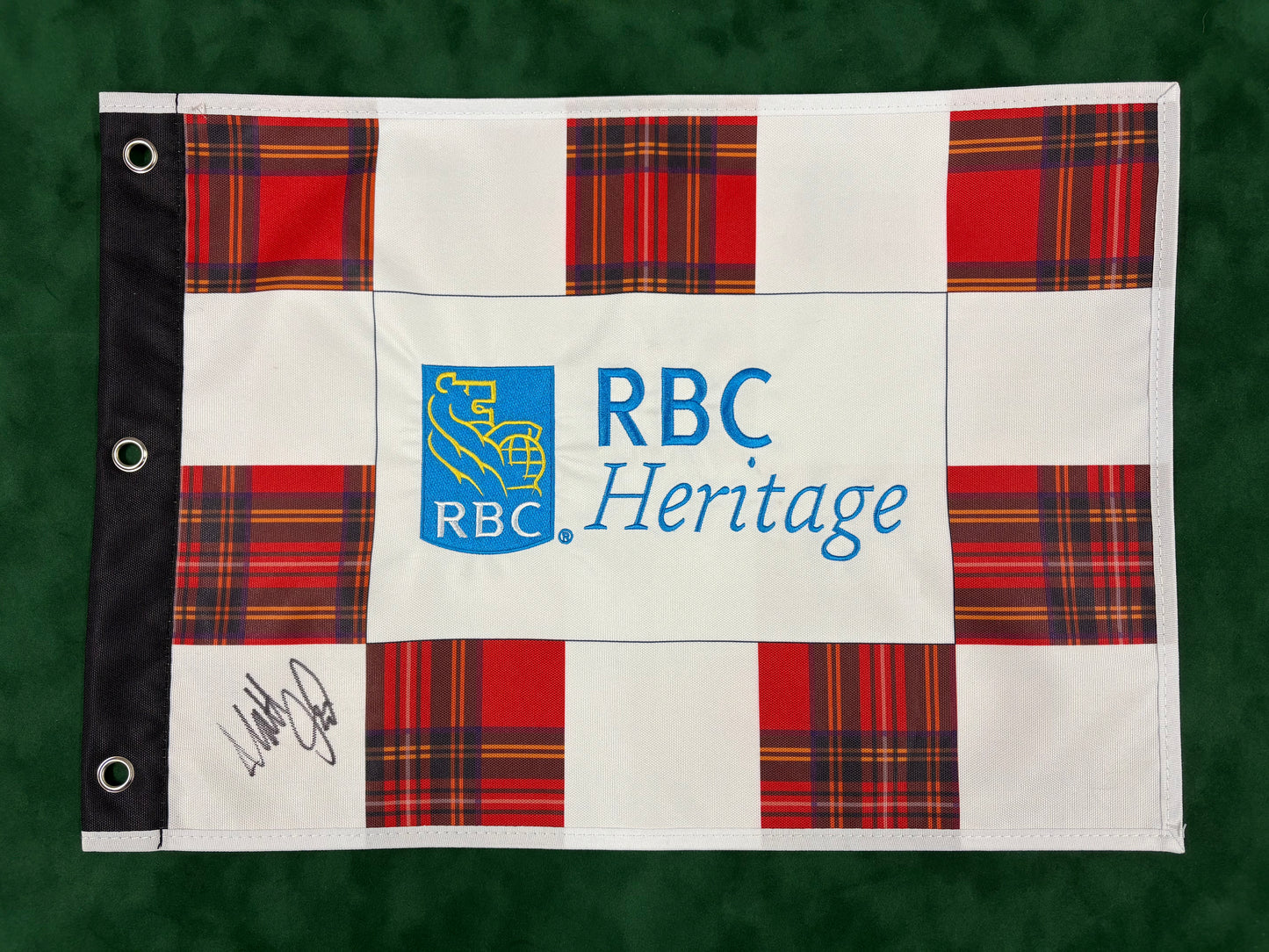Matt Fitzpatrick 2023 Winner Signed Plaid RBC Heritage Golf Pin Flag + Dealer COA