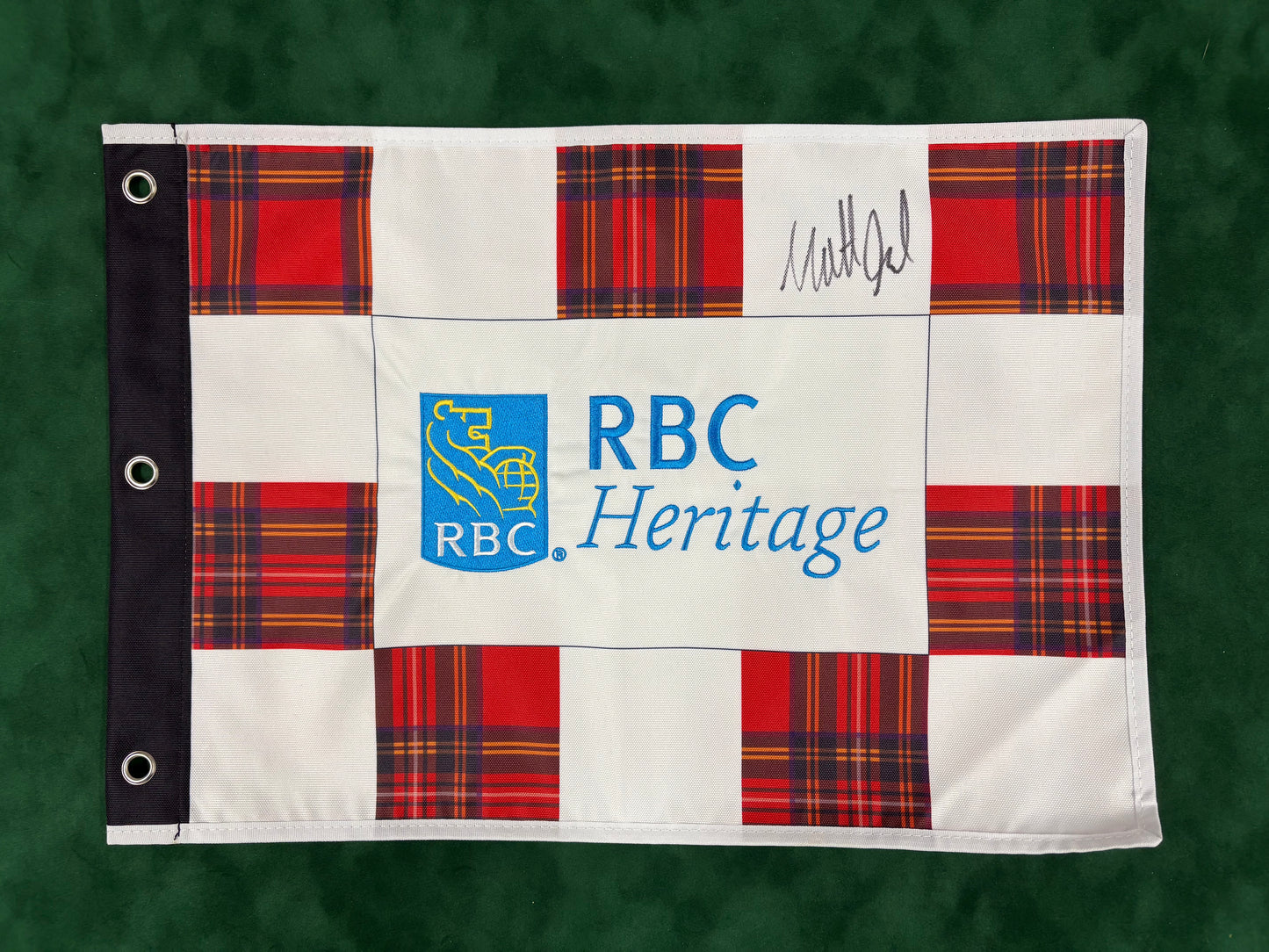 Matt Fitzpatrick 2023 Winner Signed Plaid RBC Heritage Golf Pin Flag + Dealer COA