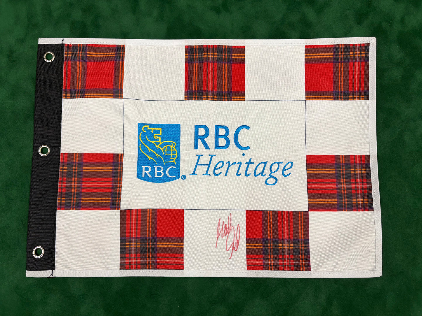 Matt Fitzpatrick 2023 Winner Signed Plaid RBC Heritage Golf Pin Flag + Dealer COA (Red Pen)