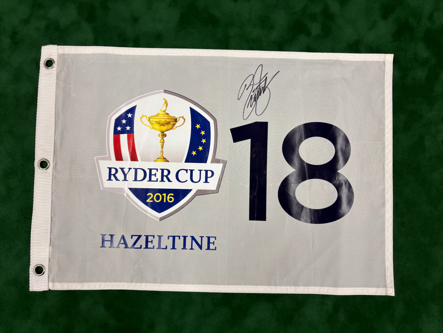 Rickie Fowler Signed 2016 Ryder Cup at Hazeltine Golf Pin Flag + Dealer COA