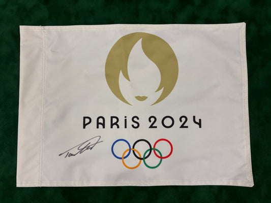 Tommy Fleetwood Silver Medallist Signed Paris 2024 Olympic Golf Pin Flag + Dealer COA
