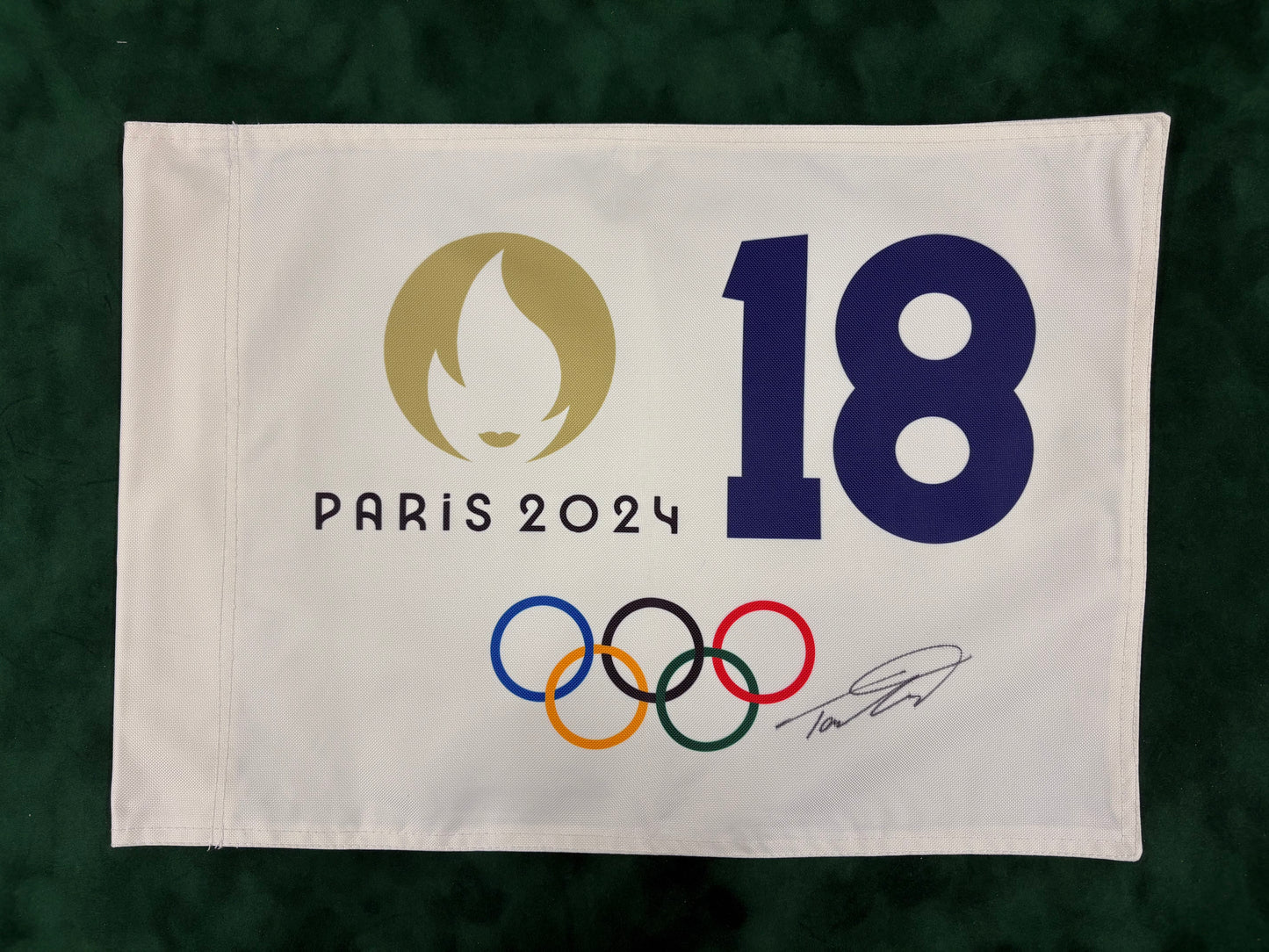 Tommy Fleetwood Silver Medallist Signed Paris 2024 Olympic 18 Golf Pin Flag + Dealer COA