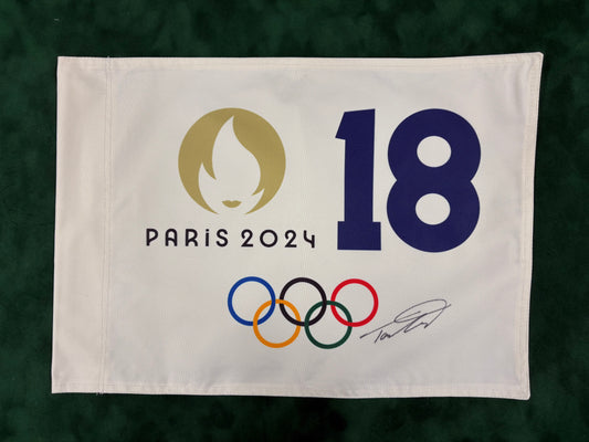 Tommy Fleetwood Silver Medallist Signed Paris 2024 Olympic 18 Golf Pin Flag + Dealer COA