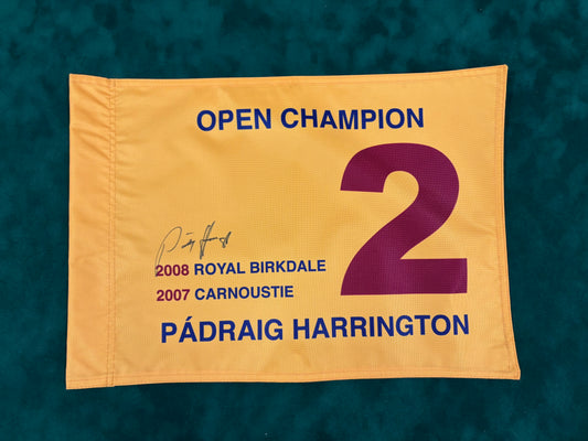 Pádraig Harrington Two-Time Open Golf Champion Signed Golf Pin Flag + Dealer COA