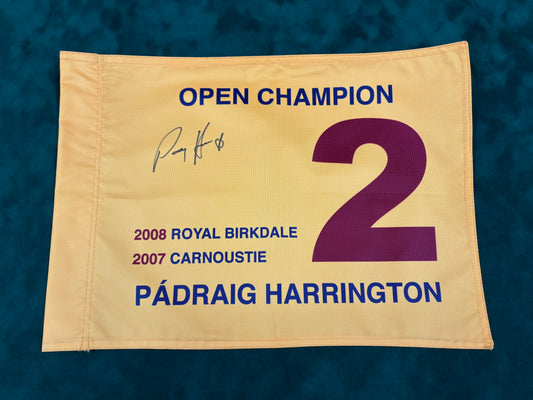 Pádraig Harrington Two-Time Open Golf Champion Signed Golf Pin Flag + Dealer COA