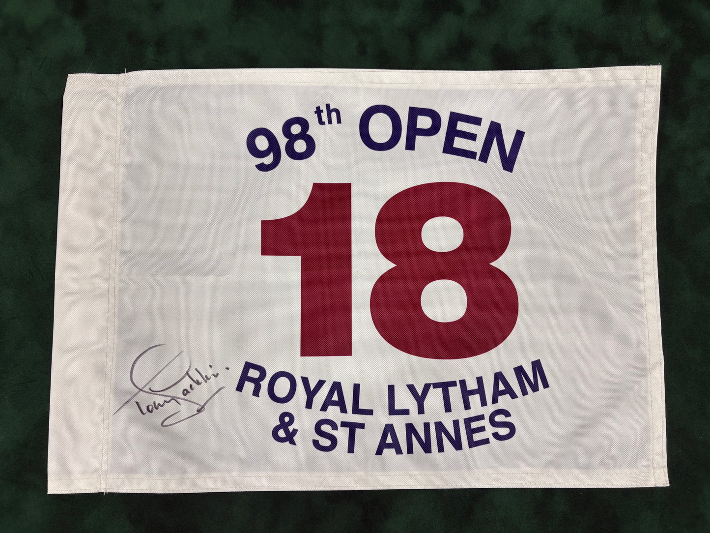 Tony Jacklin Winner Signed 98th Open at Royal Lytham White Golf Pin Flag + Dealer COA
