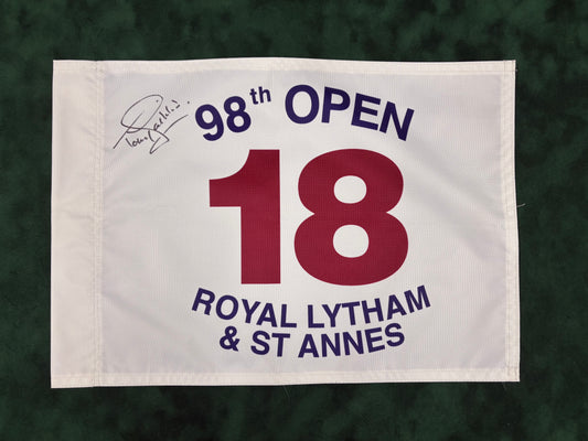 Tony Jacklin Winner Signed 98th Open at Royal Lytham White Golf Pin Flag + Dealer COA