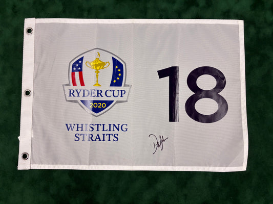 Dustin Johnson Signed 2020 Ryder Cup at Whistling Straits 18th Hole Golf Pin Flag + Dealer COA