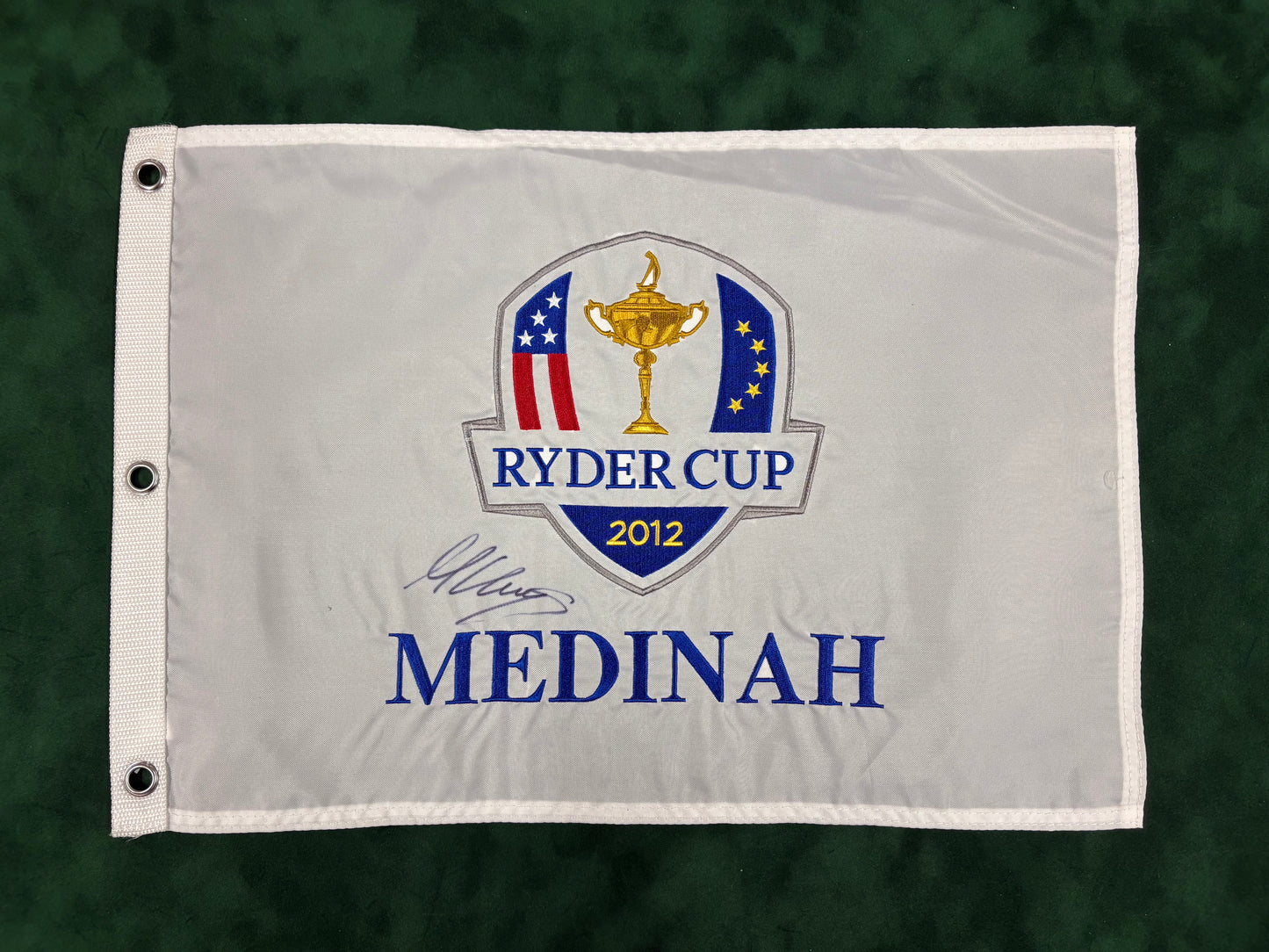 Martin Kaymer Signed 2012 Ryder Cup at Medinah Embroided Golf Flag + Dealer COA