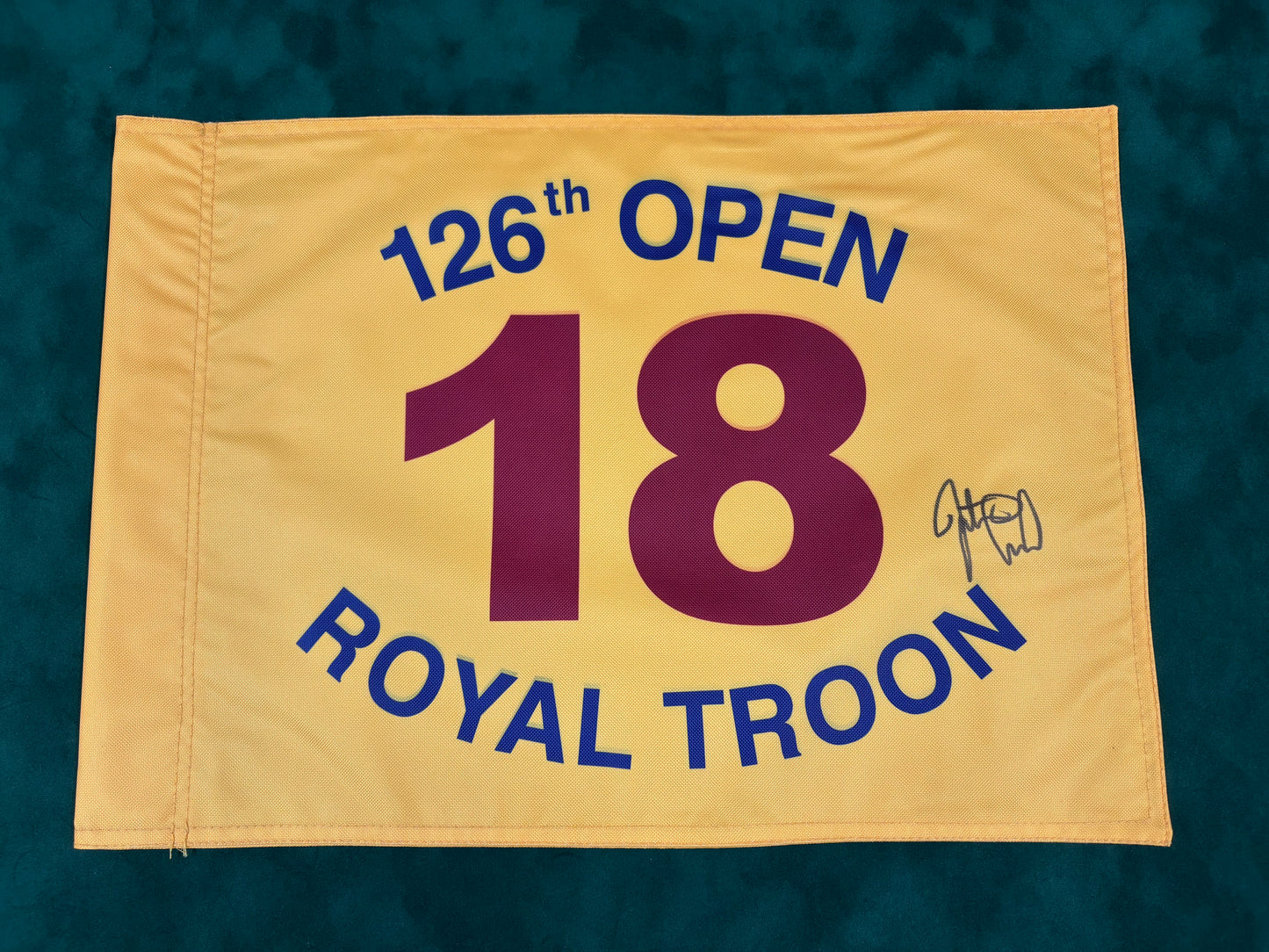 Justin Leonard Winner Signed 126th Open at Royal Troon Golf Flag + Dealer COA