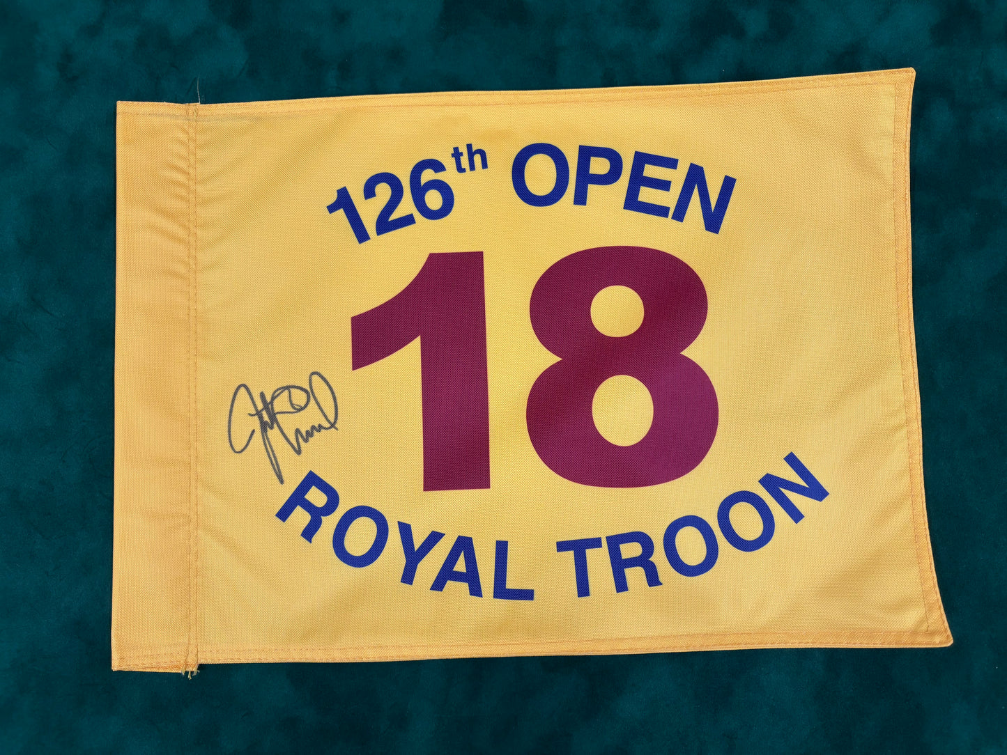 Justin Leonard Winner Signed 126th Open at Royal Troon Golf Flag + Dealer COA
