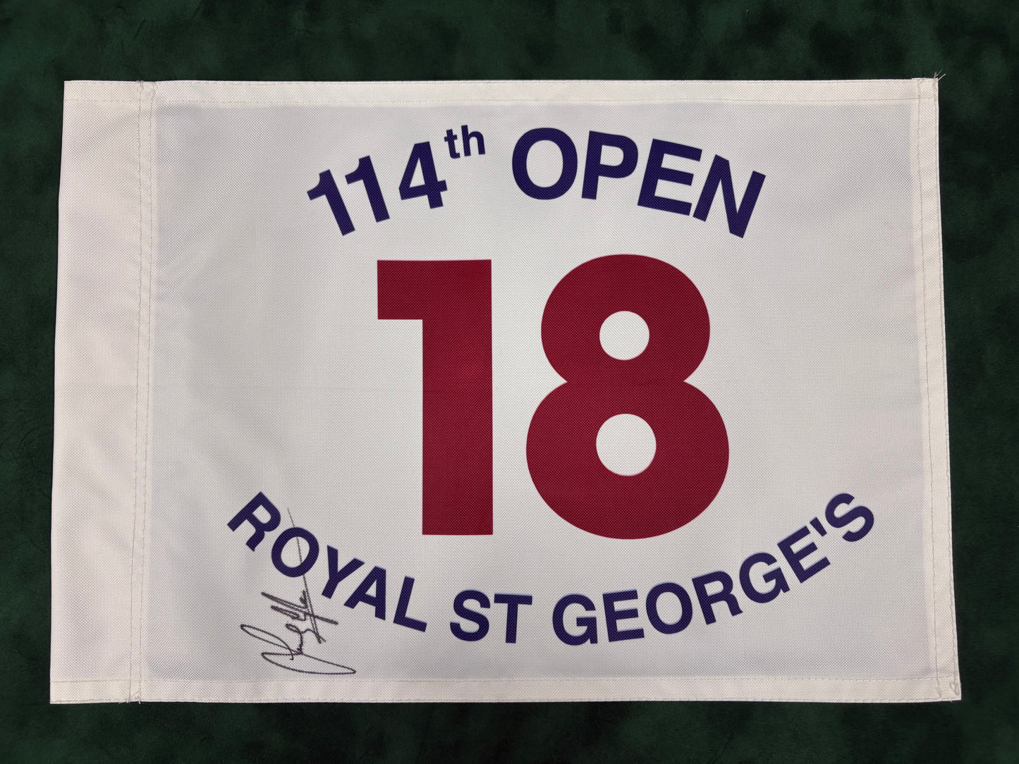 Sandy Lyle Winner Signed 114th Open at Royal St Georges White Golf Flag + Dealer COA
