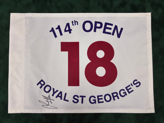 Sandy Lyle Winner Signed 114th Open at Royal St Georges White Golf Flag + Dealer COA