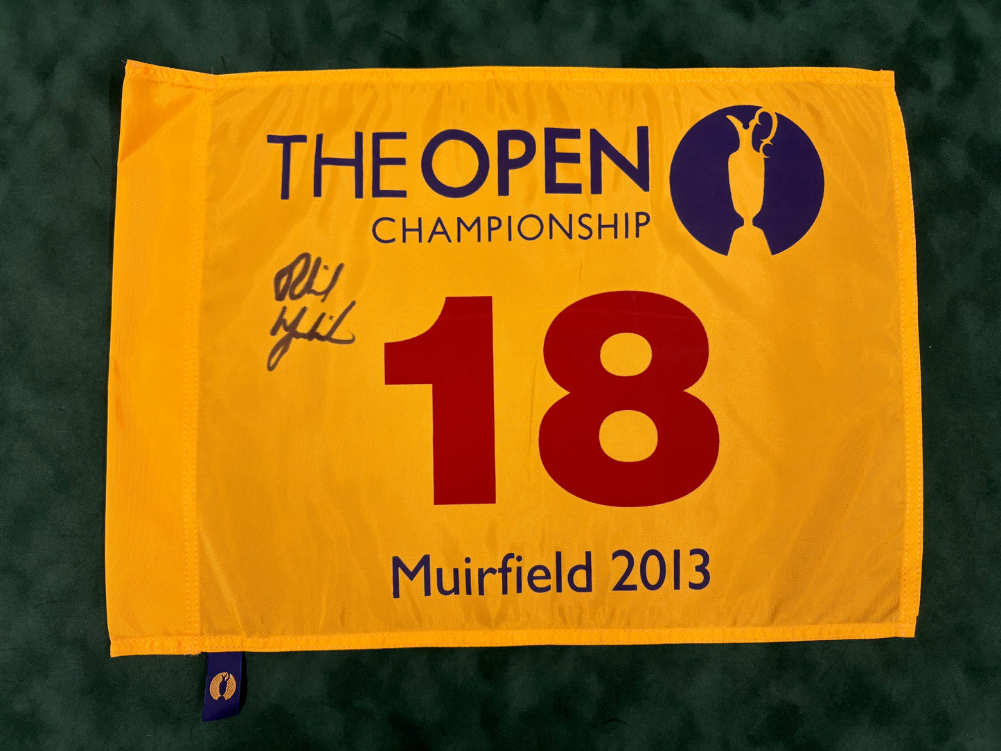 Phil Mickelson Winner Signed 2013 Open at Muirfield Golf Flag + Dealer COA