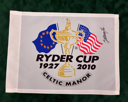 Colin Montgomerie Team Europe Captain Signed 2010 Ryder Cup Golf Flag + Dealer COA