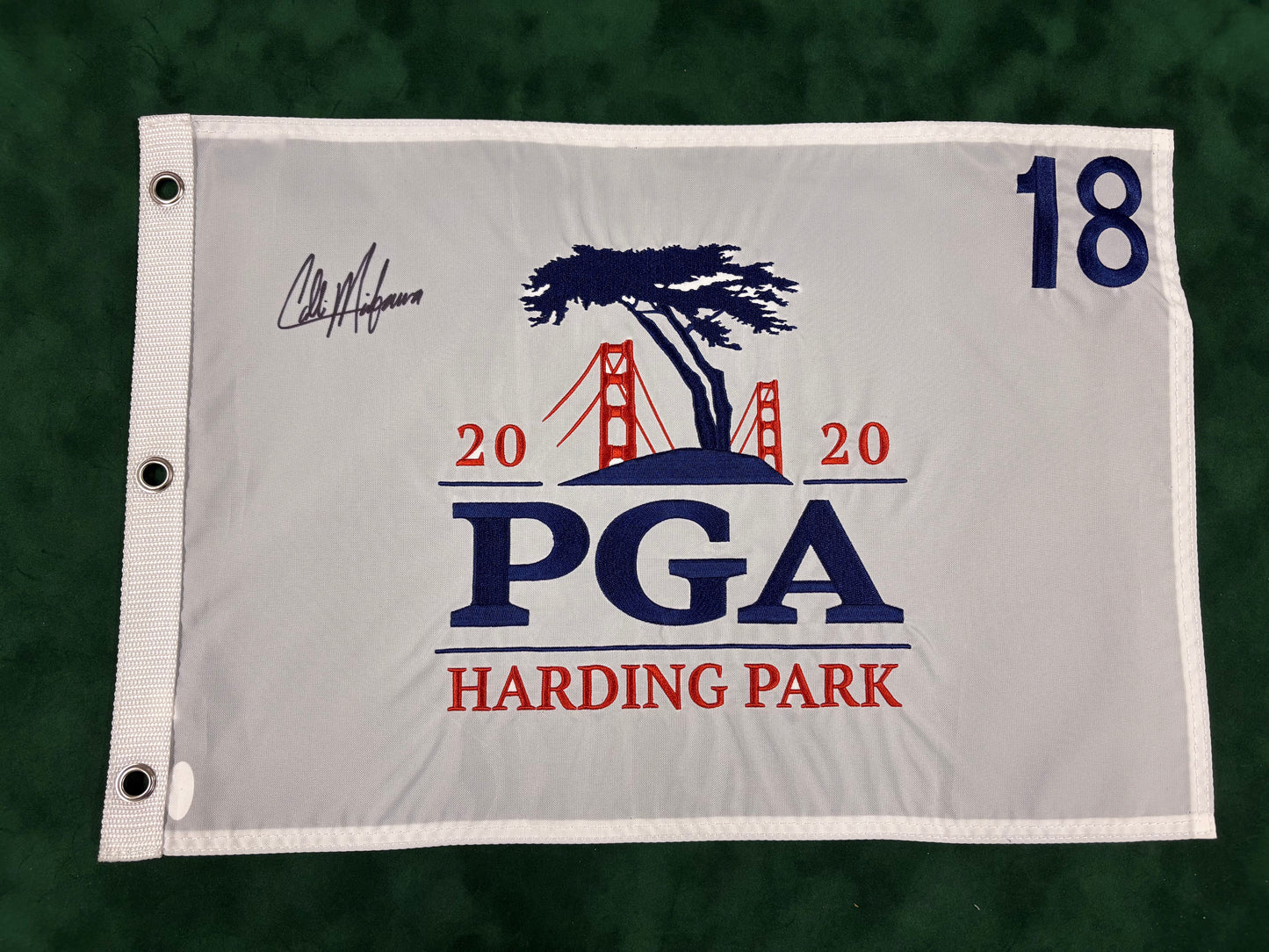 Collin Morikawa Winner Signed 2020 US PGA Championship at Harding Park Golf Flag + Dealer COA JSA Witness