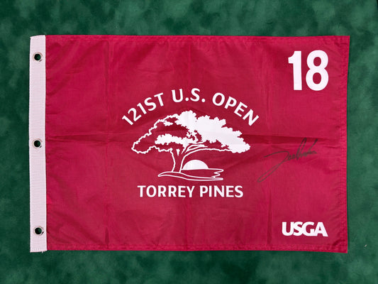 Jon Rahm Winner Signed 121st US Open at Torrey Pines Burgundy Golf Flag + Dealer COA