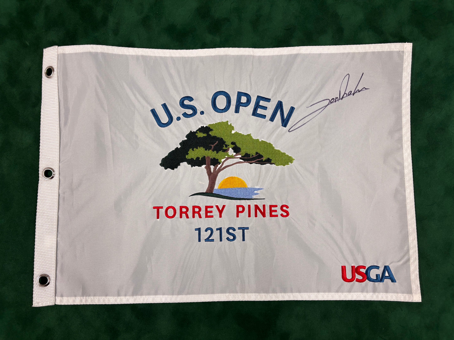 Jon Rahm Winner Signed 121st US Open at Torrey Pines Golf Flag + Dealer COA