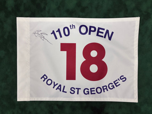 Bill Rogers Signed 110th Open at Royal St George's White Golf Flag + Dealer COA