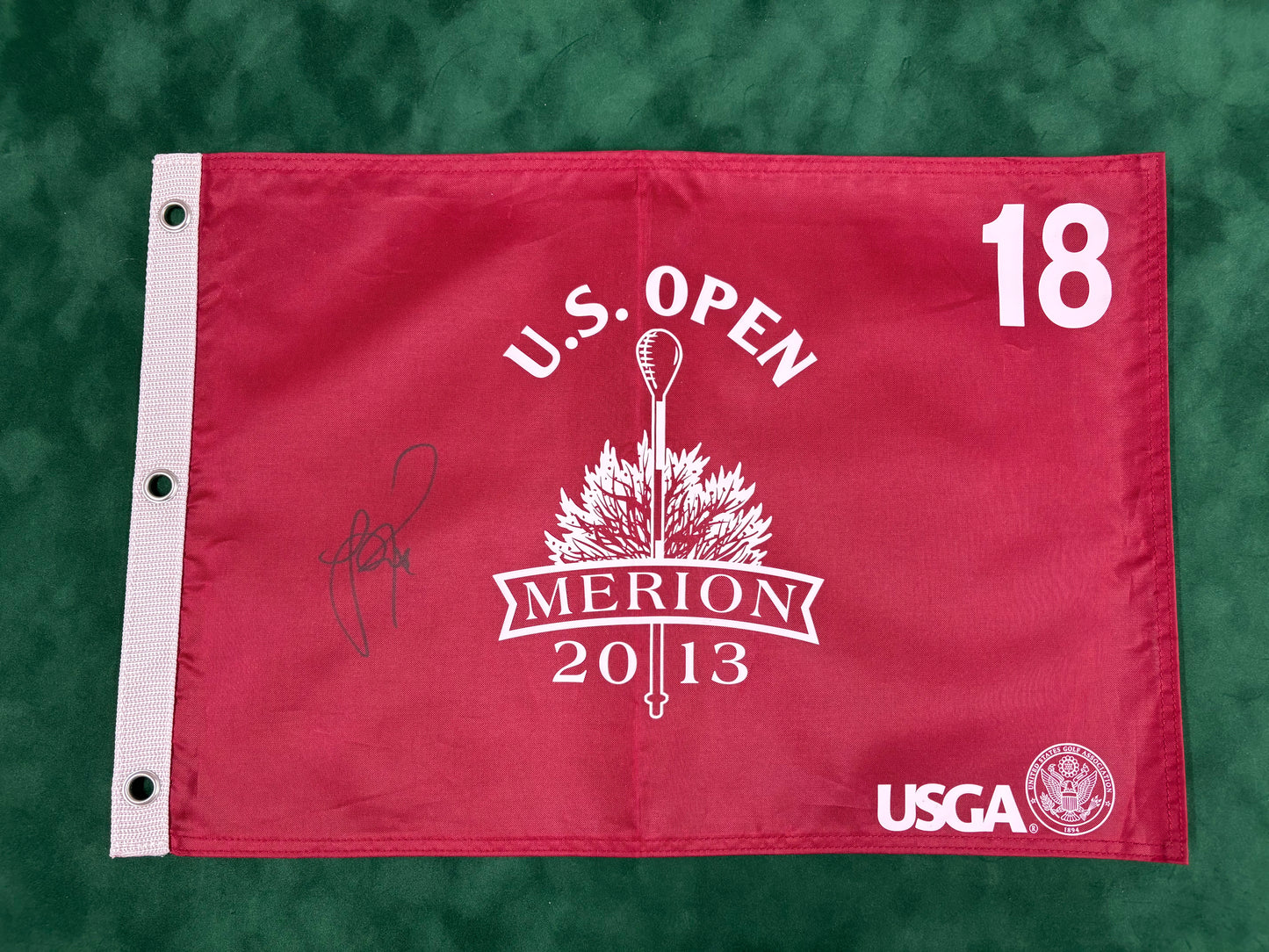 Justin Rose Winner Signed 2013 US Open at Merion Golf Flag + Dealer COA