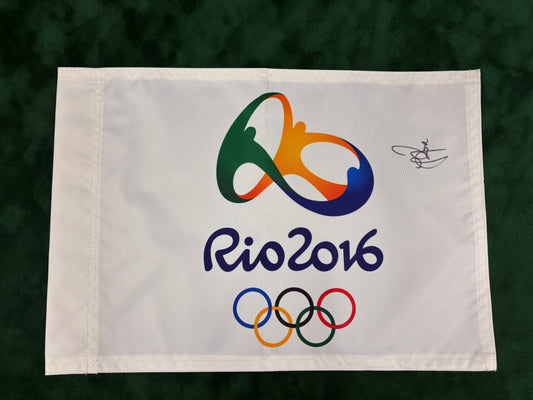 Justin Rose Signed Rio 2016 Olympic Golf Flag + Dealer COA