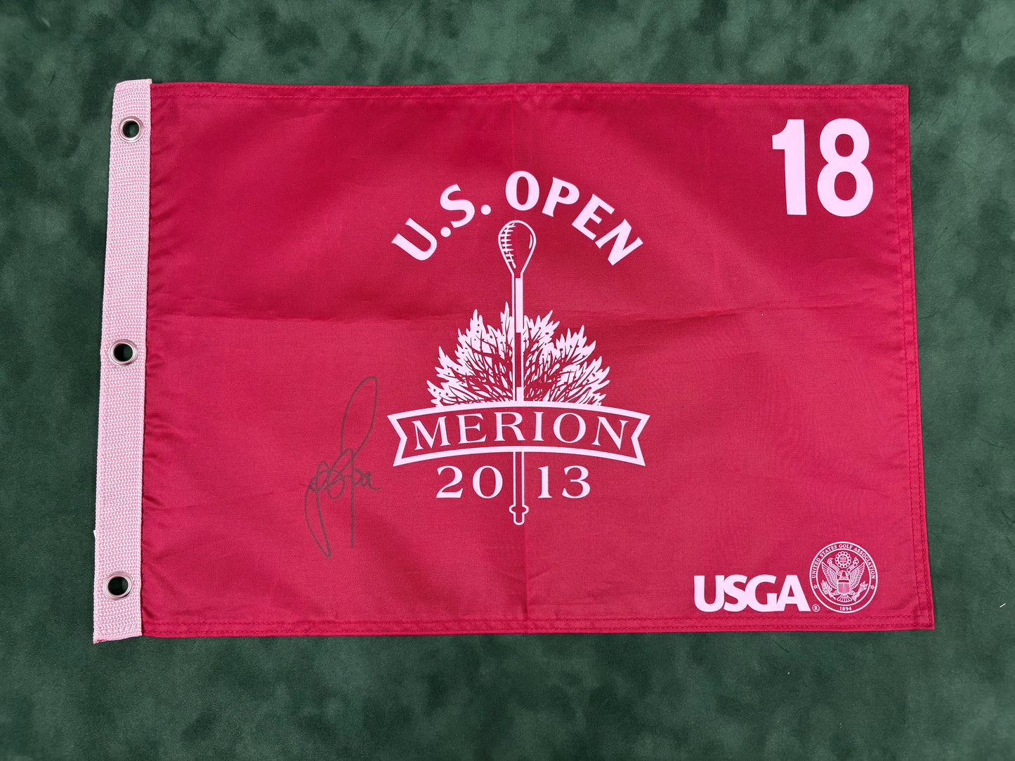 Justin Rose Winner Signed 2013 US Open at Merion Golf Flag + Dealer COA