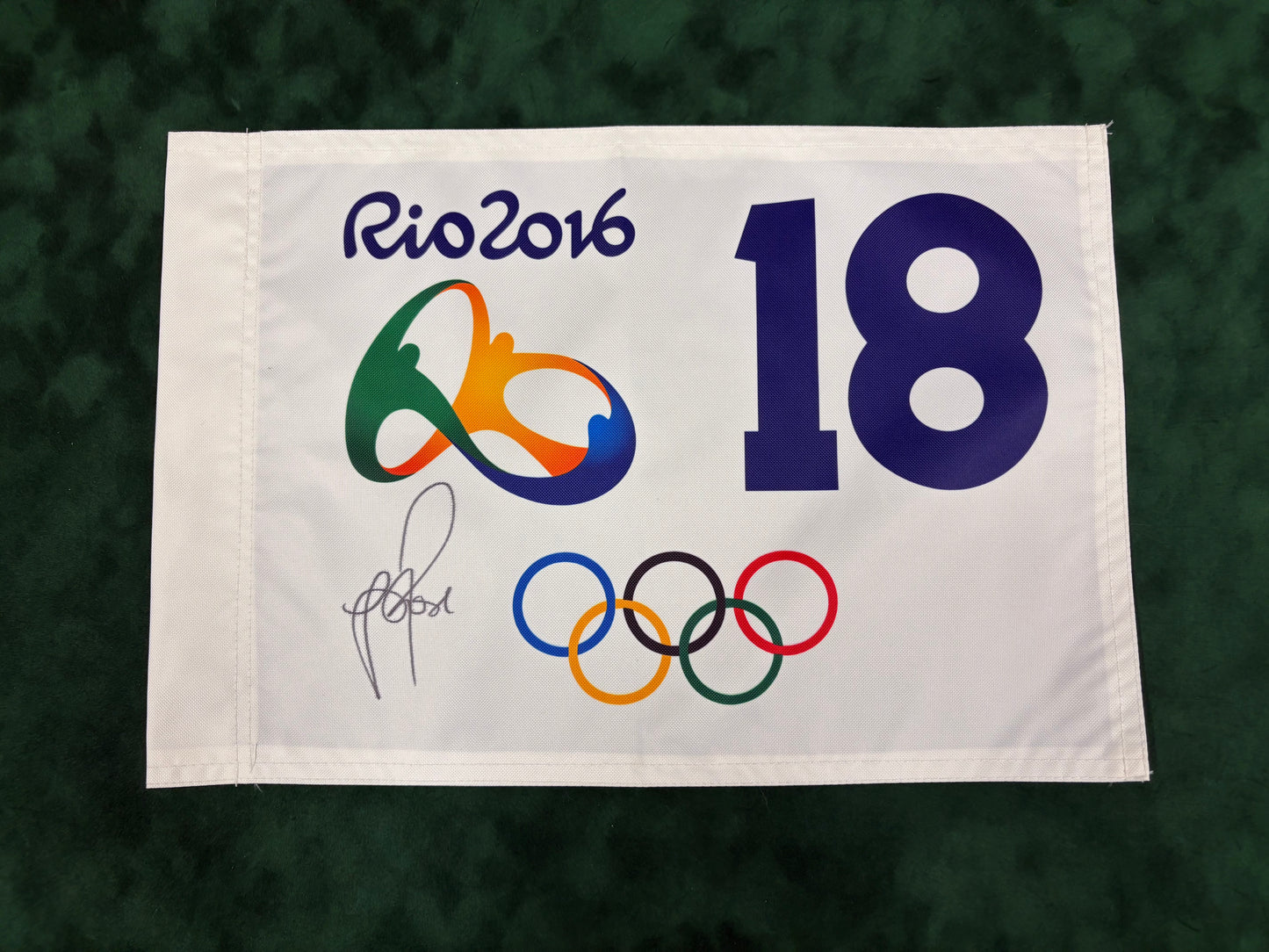 Justin Rose Signed Rio 2016 Olympic 18th Hole Golf Flag + Dealer COA